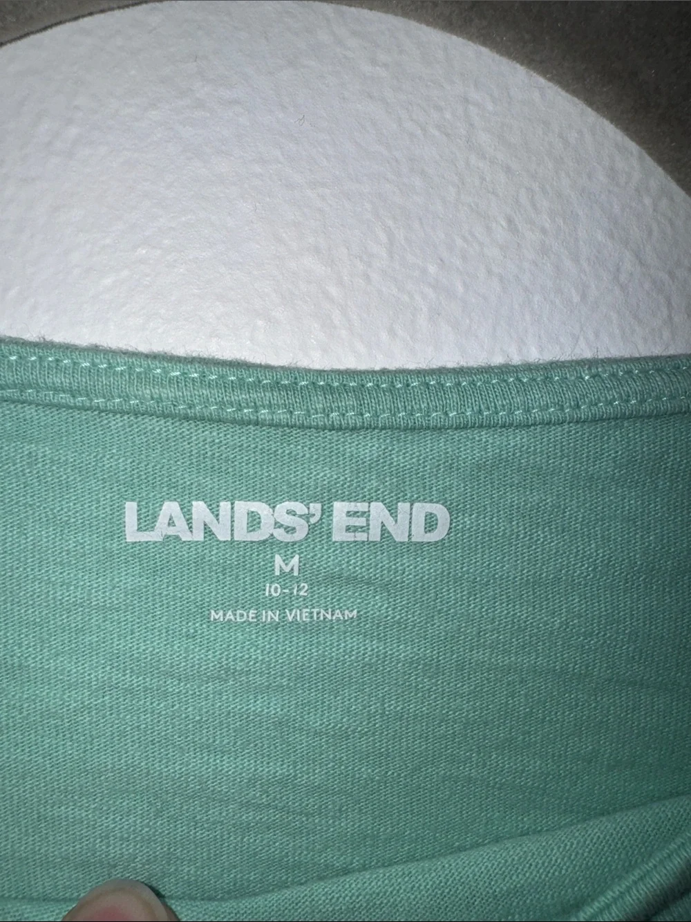 Lands' End Mint Green Short Sleeve Top with Colorful Embroidered Hem, Size M